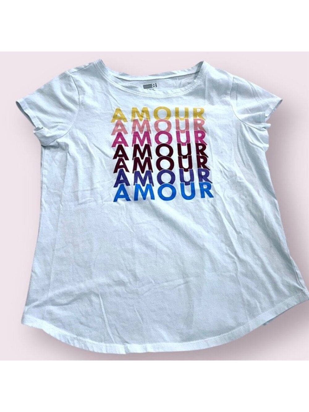 Crazy 8 Girls Amour Graphic Tee Size XL 14 16 Blue Short Sleeve Shirt